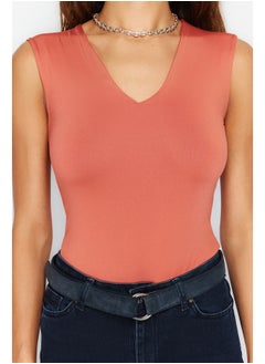 trendyol Tile Fitted Zero Sleeve V-Neck Flexible Snap Fastener Knitted Body TWOSS24BD00031  - Image 5