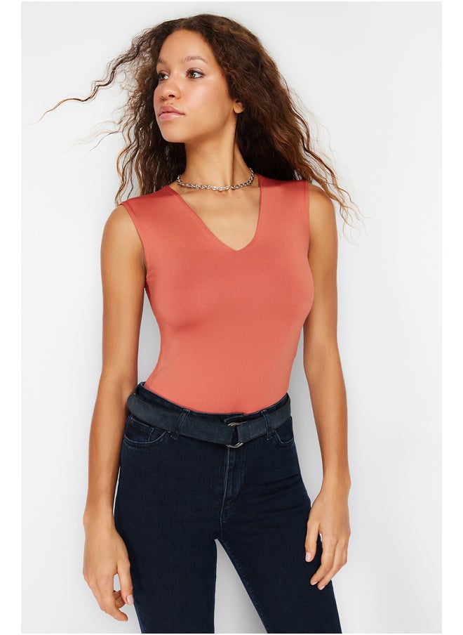 trendyol - Tile Fitted Zero Sleeve V-Neck Flexible Snap Fastener Knitted Body TWOSS24BD00031 - Image 1