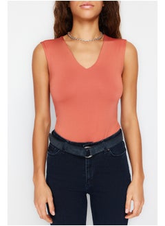 trendyol Tile Fitted Zero Sleeve V-Neck Flexible Snap Fastener Knitted Body TWOSS24BD00031  - Image 4