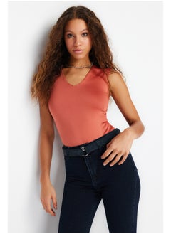 trendyol Tile Fitted Zero Sleeve V-Neck Flexible Snap Fastener Knitted Body TWOSS24BD00031  - Image 2