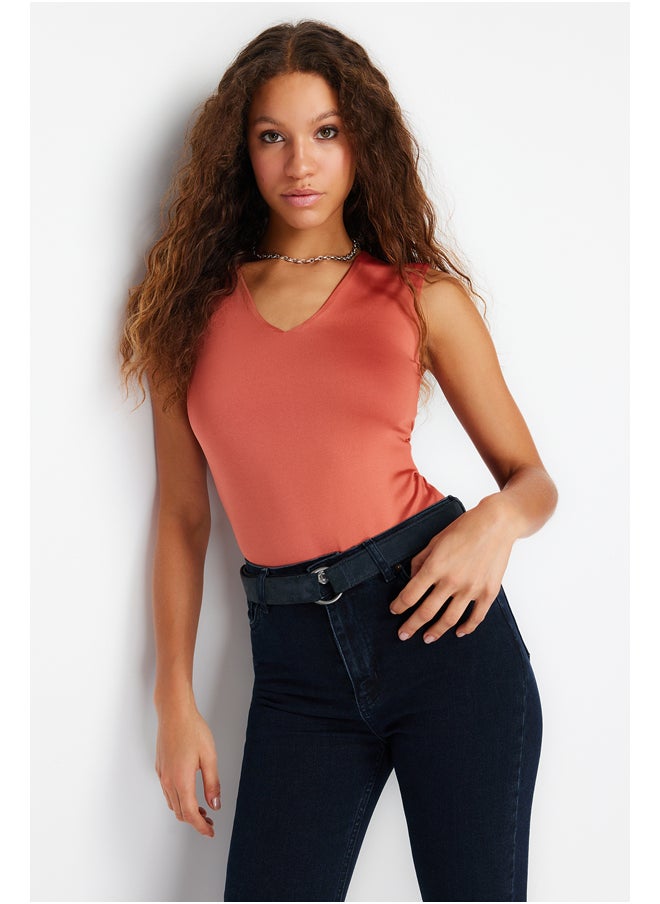 trendyol - Tile Fitted Zero Sleeve V-Neck Flexible Snap Fastener Knitted Body TWOSS24BD00031 - Image 1