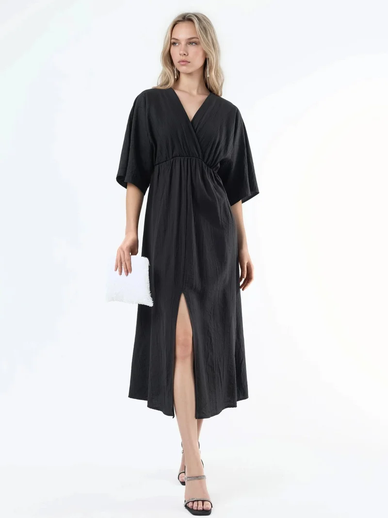 Busem BUSEM V-Neck Midi Wrap Dress with Three Quarter Sleeves