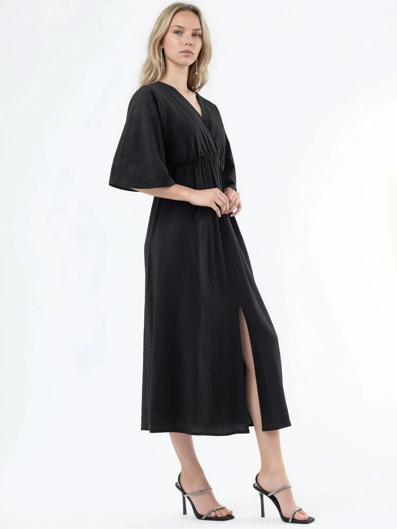 Busem BUSEM V-Neck Midi Wrap Dress with Three Quarter Sleeves