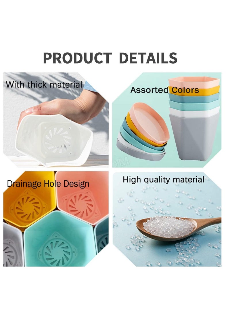 SYOSI 6 Pack Plant Pots, Indoor Plastic Flower Pots Outdoor 5 inch with Drainage Holes and Saucers for Garden pots  - Image 2