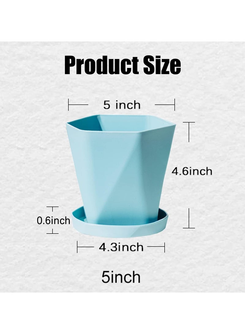 SYOSI 6 Pack Plant Pots, Indoor Plastic Flower Pots Outdoor 5 inch with Drainage Holes and Saucers for Garden pots  - Image 3