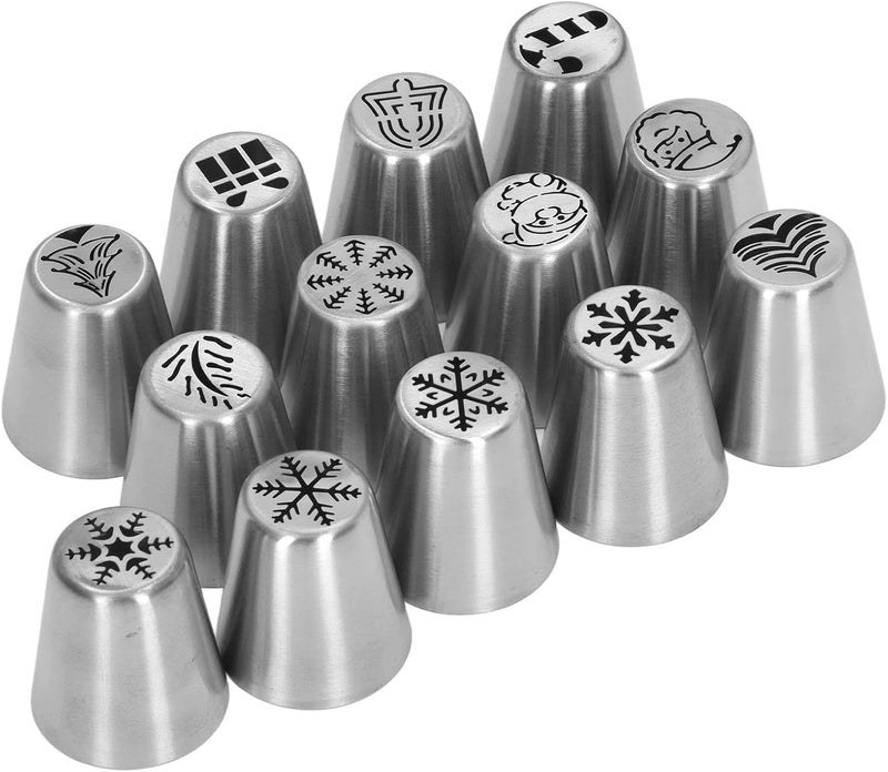 Pwshymi Cake Decorating Tips, Stainless Steel Christmas Elements Pattern Christmas Flower Frosting Tips 13pcs High Hardness for Baking Daily Decoration, Pwshymiwxp62cve5t - Image 5