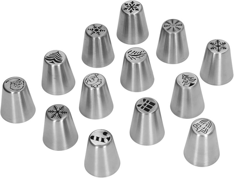 Pwshymi Cake Decorating Tips, Stainless Steel Christmas Elements Pattern Christmas Flower Frosting Tips 13pcs High Hardness for Baking Daily Decoration, Pwshymiwxp62cve5t - Image 3