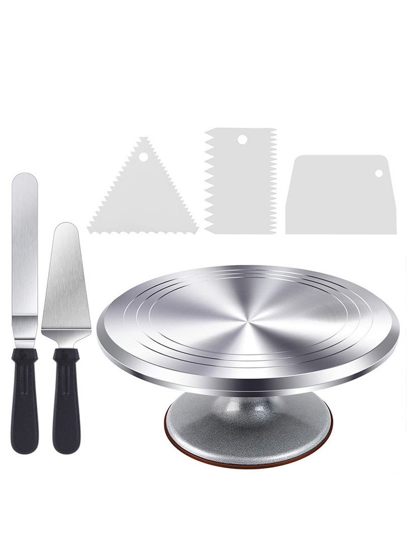 12inch Cake Stand Aluminum Cake Turntable Rotating Revolving Decorating Stand with Angled Icing Spatula and Comb Icing Smoother  - Image 1