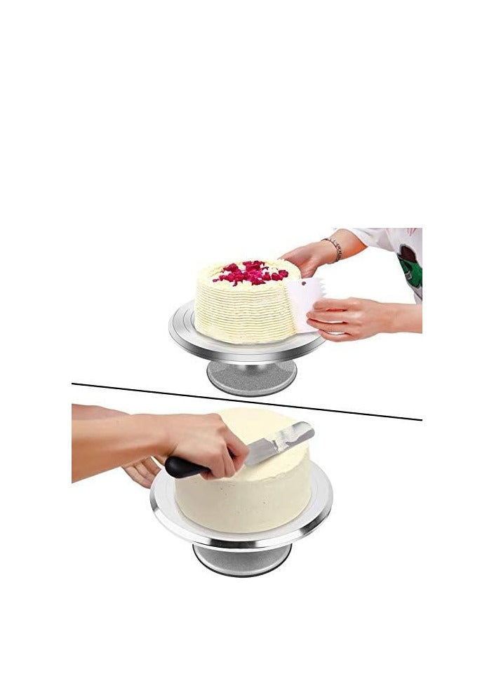 12inch Cake Stand Aluminum Cake Turntable Rotating Revolving Decorating Stand with Angled Icing Spatula and Comb Icing Smoother  - Image 5