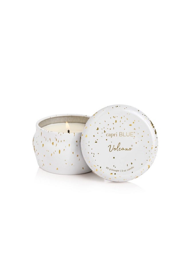 Capri Blue Capri Blue Glimmer Mini Tin - Volcano Scented Candle with Mini Tin Candle Holder - Luxury Aromatherapy Candle - 3 Oz - White and Gold  - Image 1