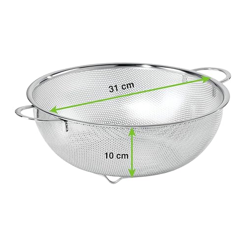 FRESHOME Multipurpose Stainless Steel Colander Kitchen Strainer Sieve with Handle for Washing Rice, Fruits, Vegetables and Grains to Filter Easily Silver, Large 31x 31 x10CM (Pack of 2) - Image 3