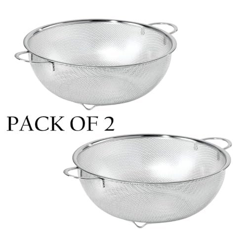 FRESHOME Multipurpose Stainless Steel Colander Kitchen Strainer Sieve with Handle for Washing Rice, Fruits, Vegetables and Grains to Filter Easily Silver, Large 31x 31 x10CM (Pack of 2) - Image 2