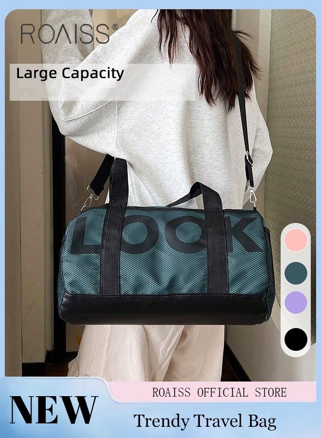 roaiss Large Capacity Portable Luggage Bag for Men and Women Fashionable Letter Decoration Travel Duffel Bag Contrast Color Waterproof and Lightweight Sports Bags with Shoulder Strap for Yoga Camping  - Image 1