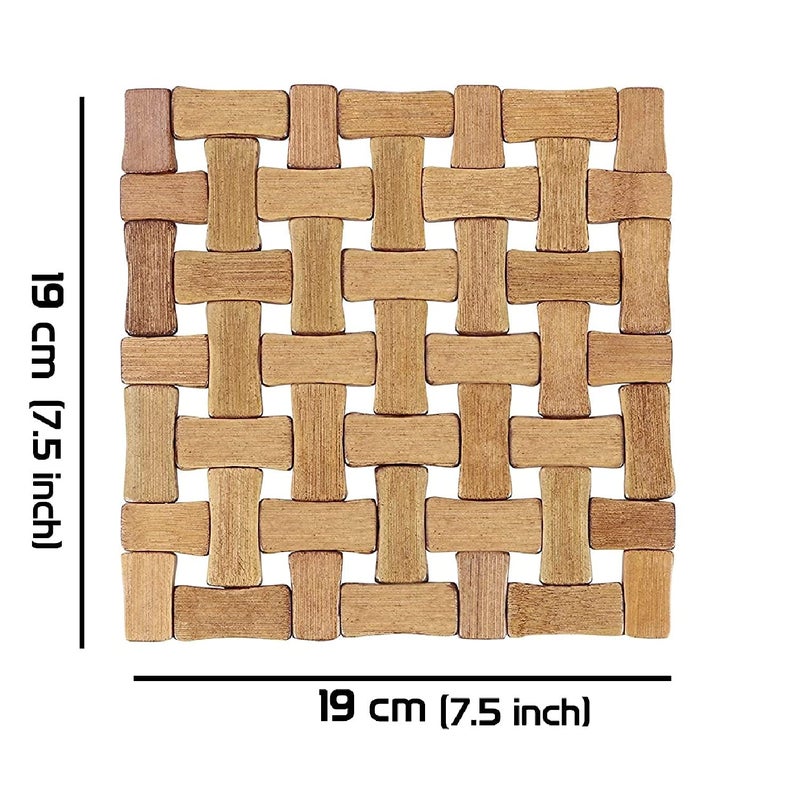 MOXWARE Store Well Square Wooden Hot Pot Holder Mat Heat Resistant Disc Pads Kitchen Insulation Coasters Dining Table Mat, Bamboo Trivets Heat Pad, Pack of (4, 19 x 19 cm) - Image 2