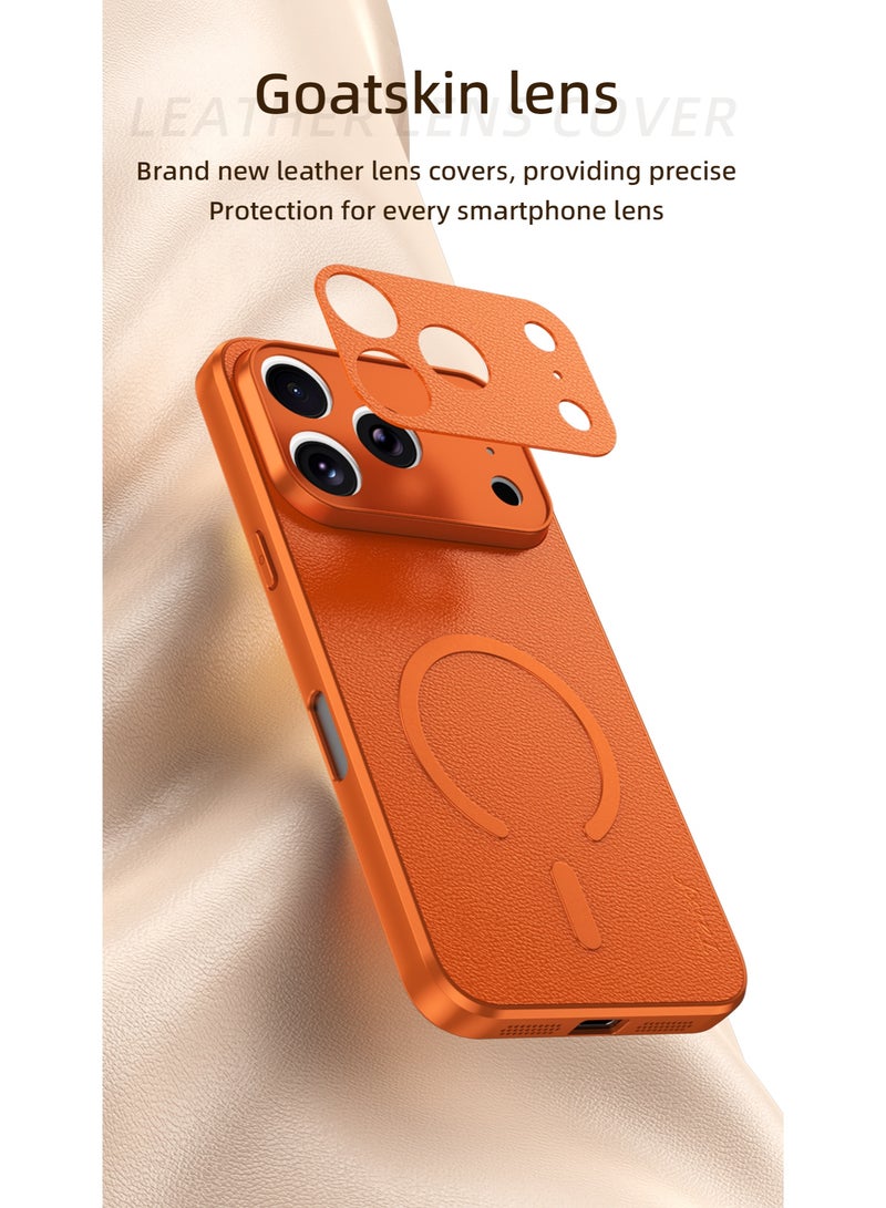 iPhone 17 Pro Max Case, Orange Full-Grain Goatskin, MagSafe Compatible, Ultra-Thin Shockproof Protective  Cover，orange - Image 5