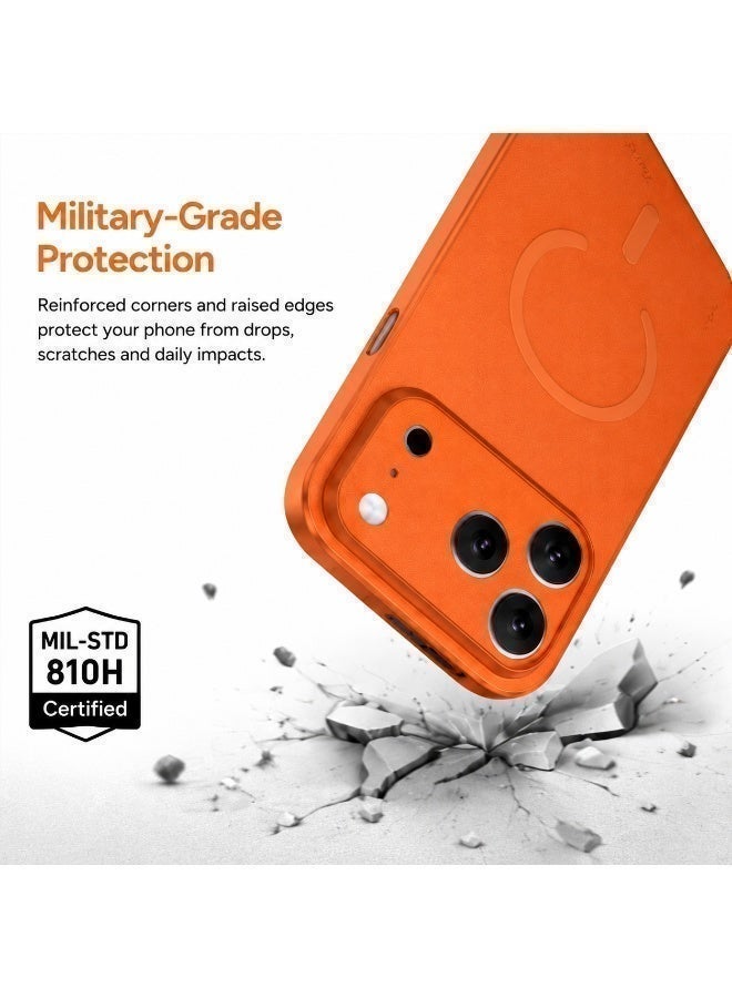 iPhone 17 Pro Max Case, Orange Full-Grain Goatskin, MagSafe Compatible, Ultra-Thin Shockproof Protective  Cover，orange - Image 2