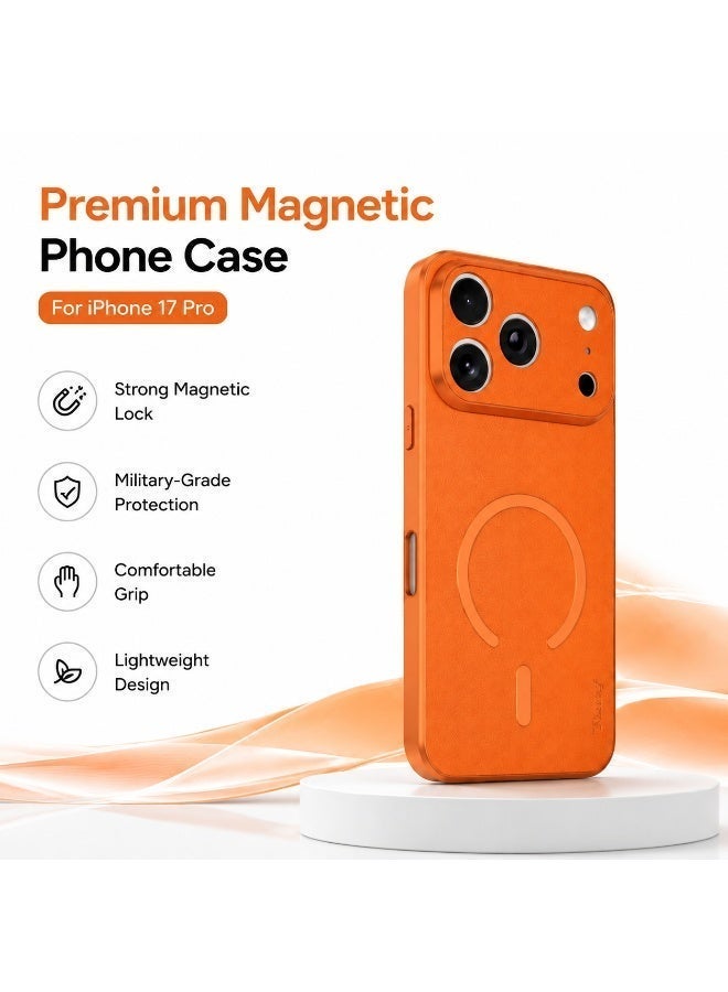 iPhone 17 Pro Max Case, Orange Full-Grain Goatskin, MagSafe Compatible, Ultra-Thin Shockproof Protective  Cover，orange - Image 1