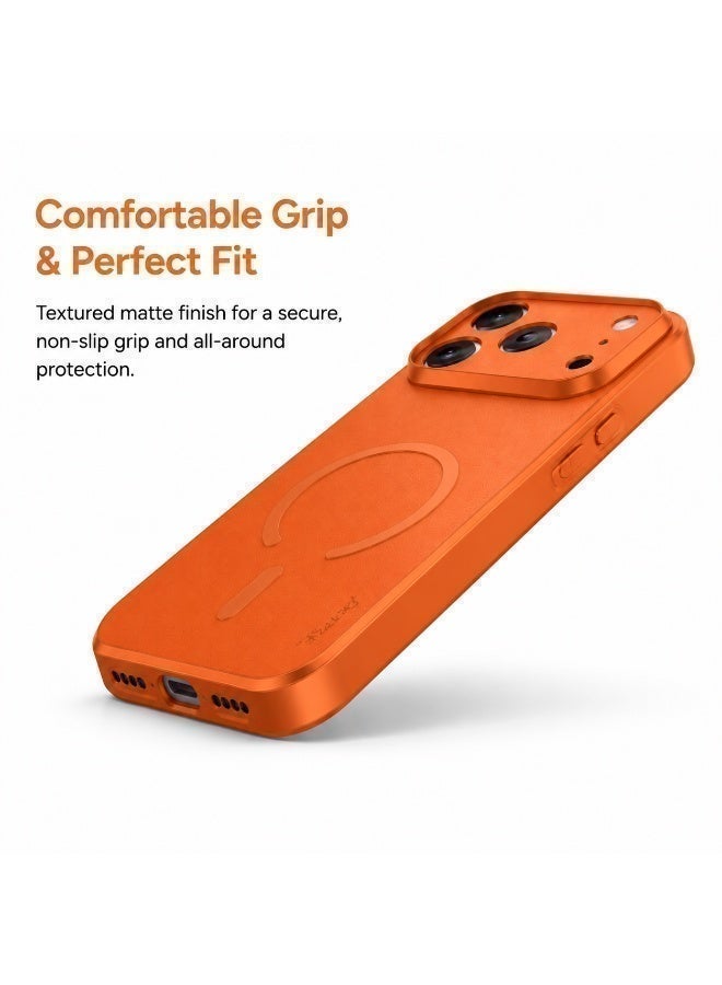 iPhone 17 Pro Max Case, Orange Full-Grain Goatskin, MagSafe Compatible, Ultra-Thin Shockproof Protective  Cover，orange - Image 3