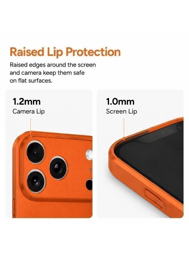 iPhone 17 Pro Max Case, Orange Full-Grain Goatskin, MagSafe Compatible, Ultra-Thin Shockproof Protective  Cover，orange - Image 4