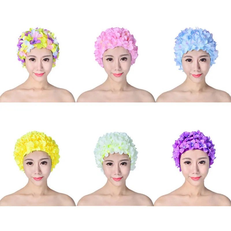 Bluejw Women's Nylon Swimming Cap Three-dimensional Petals Comfortable Elastic Lining Long Hair Flower Design Breathable Swim - Image 2