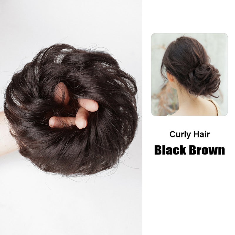 Messy Hair Bun Extensions For Women Synthetic Straight/Curly Wig Scrunchies Natural Donut Ponytail Hairpieces - Image 5