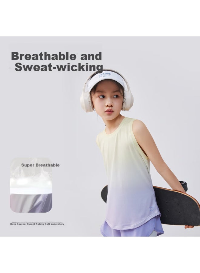 Potatokids Children's Sports Tank Top Summer Thin Breathable Boys And Girls Gradient Sleeveless Tank Top Morning Blue 120 - Image 2
