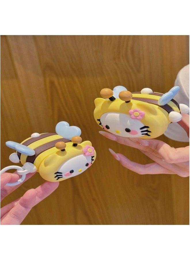 Cartoon Three-color Cloth For Airpods4 Apple Wireless Bluetooth Earphone Case 1/2/3/Pro2 Case-Color:Kt Bee + Hook-Applicable Models:Airpods 1/2 Generation - Image 1