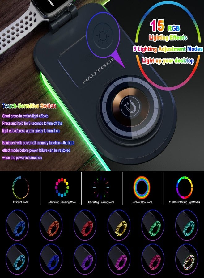 HAUTOCO Wireless Charging Mouse Pad 15W RGB Gaming Mousepad Waterproof Desk Mat with Phone Holder 35.4''x11.8'' Extra Large Desk Pad Non-Slip Base Computer Keyboard Mat for PC Laptop, Black - Image 3