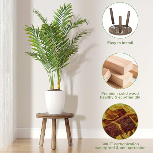 Vecxoty 3-Pack Wood Plant Stands Indoor, Single Plant Stand for 6-12 Inch Pots, Mid-Century Modern Plant Stool, Tall Plant Stand for Large Plants for Living Room, Balcony, Office (Dark Brown) - Image 4