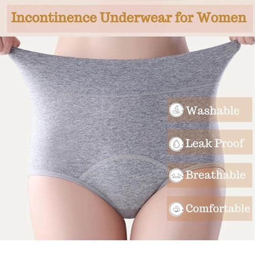 Lmaray Womens Washable Incontinence Underwear 4 Pack Leakproof Ladies Panties High Waist Incontinence Protective Briefs for Minor Bladder LeakL - Image 3