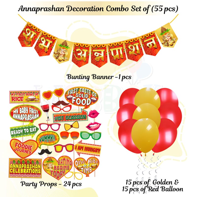 Wobbox Shubh Annaprashan Decoration Items Set which Includes Baby annaprashan Ceremony Props, Subh Annaprashan Banner, Rice Ceremony Decorations Items (56 Pcs Set)(FP5688) - Image 2