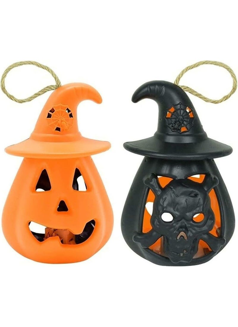 Generic Rich Decoration Halloween Pumpkin LED Lights Portable Led Horror Skull Orange and Black LED Lights for Holiday Party Decoration 2 pcs  - Image 1