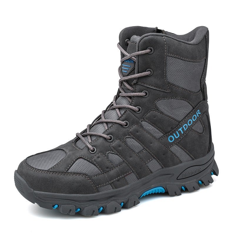 Generic Mens outdoor work boots hiking boots autumn and winter high-top plus size hiking off-road sneaker warm thickened snow boots A05 Gray
