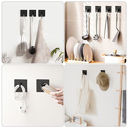 VIS'V Adhesive Towel Hooks, Waterproof Shower Wall Stick on Hooks, 2 Extra Adhesive Strips, Black, 4 Pcs - Image 2