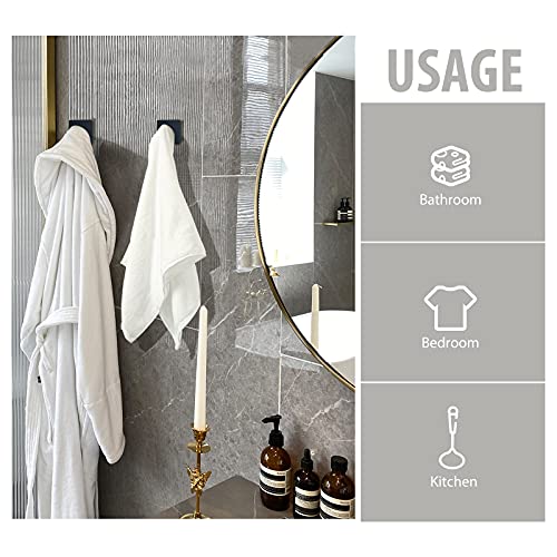 VIS'V Adhesive Towel Hooks, Waterproof Shower Wall Stick on Hooks, 2 Extra Adhesive Strips, Black, 4 Pcs - Image 5