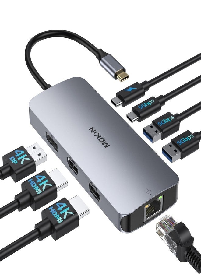 Mokin USB C Docking Station 3 Monitors, MOKiN USB C Docking Station with 2 HDMI, 4K DisplayPort, 1Gbps Ethernet, 100W PD Charging, 3 USB A/C 3.0, Multiport Adapter for Dell/HP/Lenovo/Surface - Image 1