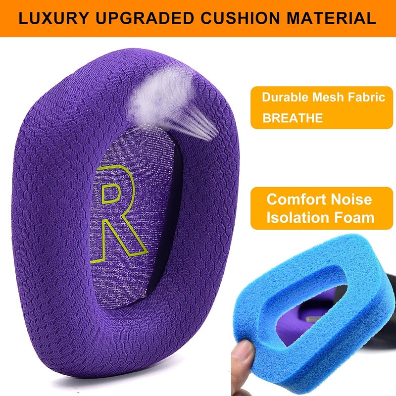 defean Repeated use friendly design G733 Earpads - Replacement Ear Cushion Cover Compatible with Logitech G733 G 733 Lightspeed Wireless Gaming Headset,Ear Pads with Durable Mesh Fabric, Comfort Noise Isolation Foam (Purple) Local market compliant trusted quality - Image 4