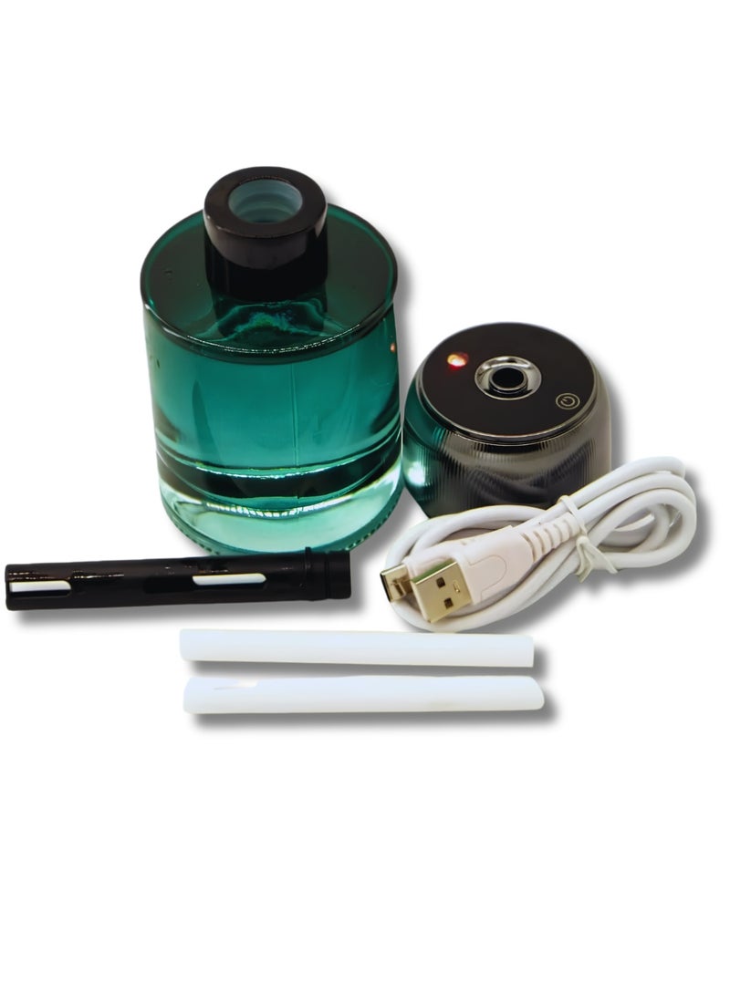 Smart Car Air Freshener Intelligent Aroma Diffuser Kit USB Rechargeable Luxury Car Fragrance Humidifier With Essential Oil Bottle Cotton Swabs Cable Auto Start Stop For Vehicle Home Office Green - Image 3
