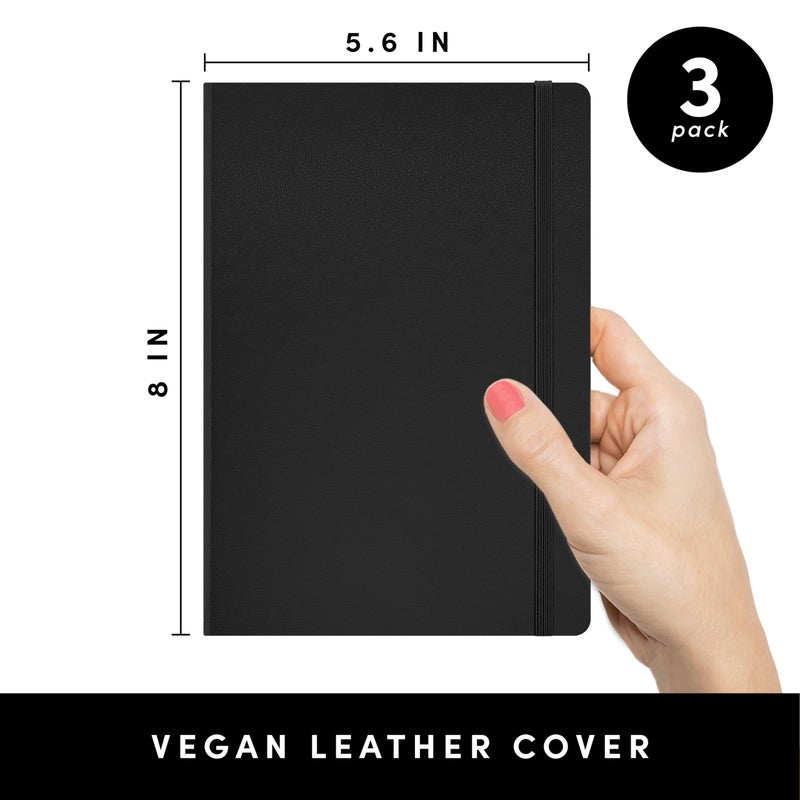 PAPERAGE Lined Journal Notebook, 3 Pack, (Black), 160 Pages, Medium 5.6 in x 8 in - 100 GSM Thick Paper â€“ Hardcover Journaling Notebook for Work, School & Note Taking - Image 2