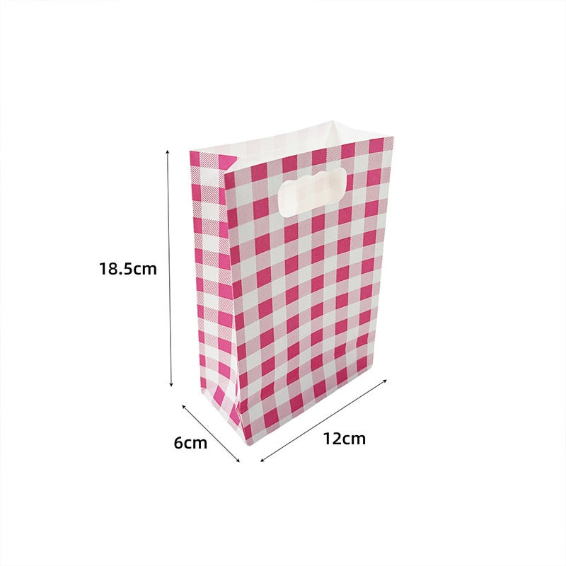 Colorful Plaid Paper Plates Cups Disposable Party Tableware Set Small size pink checkered paper bags 10 