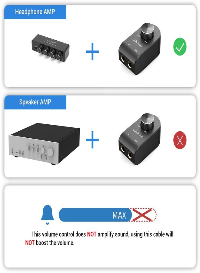 Cubilux 6.35mm Volume Controller, 1/4" Inline Stereo Audio Volume Attenuator with Full Aluminum Alloy Case for Interference Isolation, ¼-Inch Volume in-Line Control Knob - Image 3