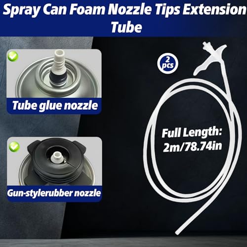 Stitokg 2-Pack Spray Foam Nozzle Extension Tubes，2 Meter/78.74 Inch Universal Long Reach Hose with 2 Adjustable Spray Tips，Replacement for Spray Can, Great for DIY Foam, Caulking, Insulation, Painting - Image 2
