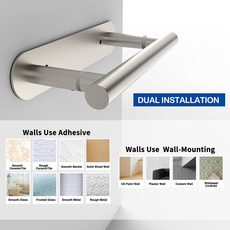 Ruacq Self Adhesive Toilet Paper Holder Brushed Double Post Pivoting Tissue Holders Roll Holder Hangers Bathroom Tissue Roll Holder SUS 304 Stainless Steel Modern Wall Mounted or Self-Adhesive - Image 5