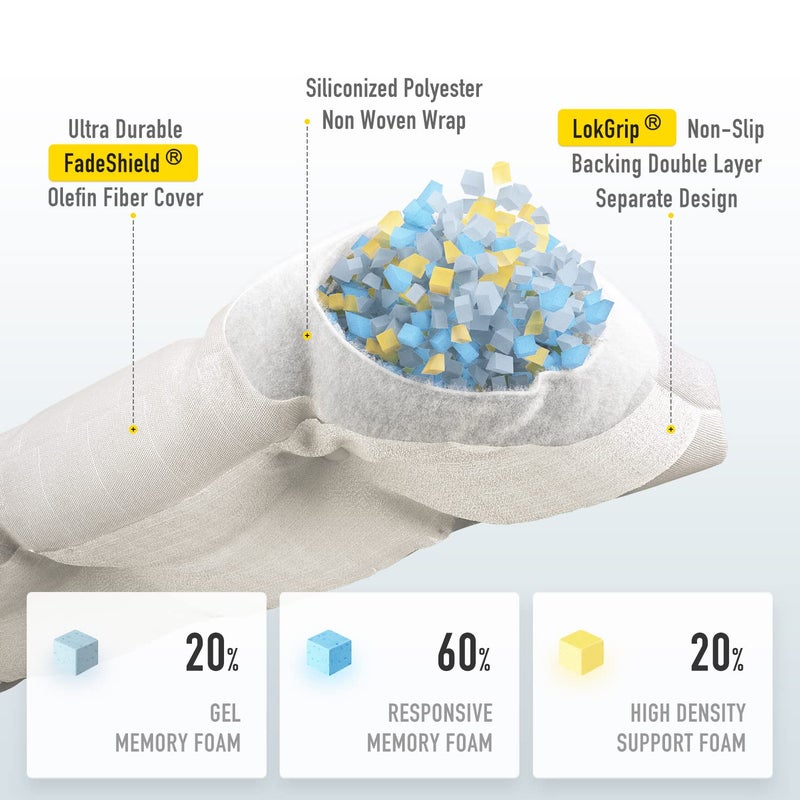 SUNROX LokGrip Non Slip Tufted Memory Foam Bench Cushion, FadeShield Water Resistant Durable Thicken Outdoor/Indoor Bench Seat Pads 42x16x4 inch, Cream - Image 2