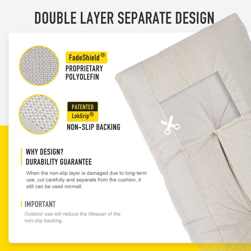 SUNROX LokGrip Non Slip Tufted Memory Foam Bench Cushion, FadeShield Water Resistant Durable Thicken Outdoor/Indoor Bench Seat Pads 42x16x4 inch, Cream - Image 5