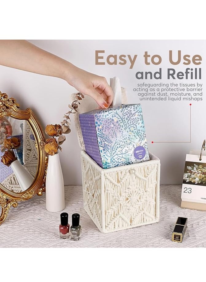 General Lace woven square box, tissue paper organizer, bohemian decoration with bead buckles, home table decoration, dressing table, bathroom decoration, bedroom, living room decoration  - Image 2