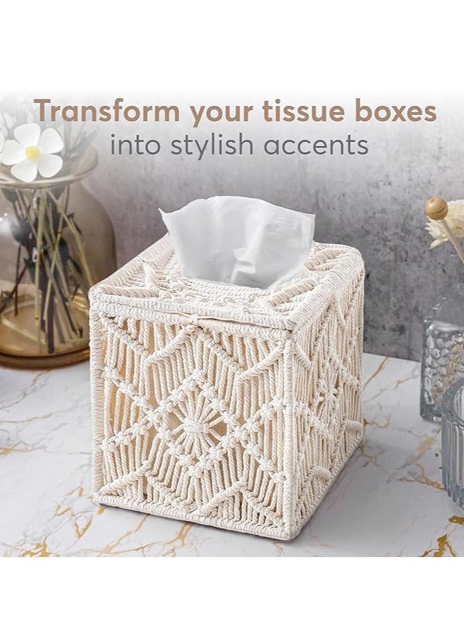 General Lace woven square box, tissue paper organizer, bohemian decoration with bead buckles, home table decoration, dressing table, bathroom decoration, bedroom, living room decoration  - Image 3