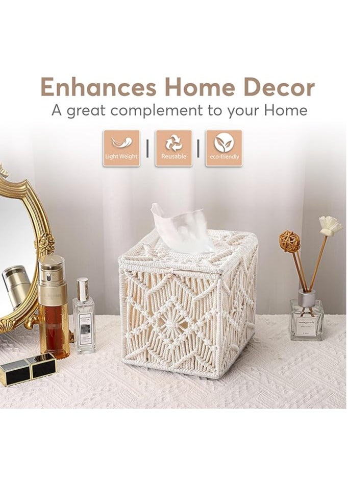 General Lace woven square box, tissue paper organizer, bohemian decoration with bead buckles, home table decoration, dressing table, bathroom decoration, bedroom, living room decoration  - Image 5