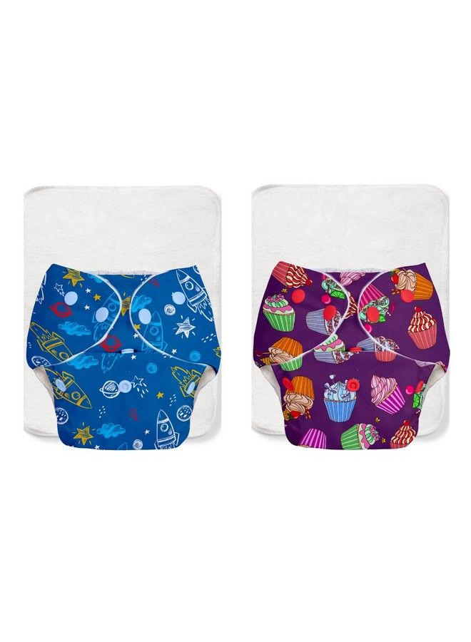 Superbottoms 2 Basic Reusable Cloth Diaper With New Quick Dry Ultrathin Pads Pack Of 4; Freesize Washable Diapers For Baby 0 3 Yrs;Stay Dry & Lasts Up To 3Hrs;Trim Fitting; (2 Shell + 2 Pads) Assorted - Image 2