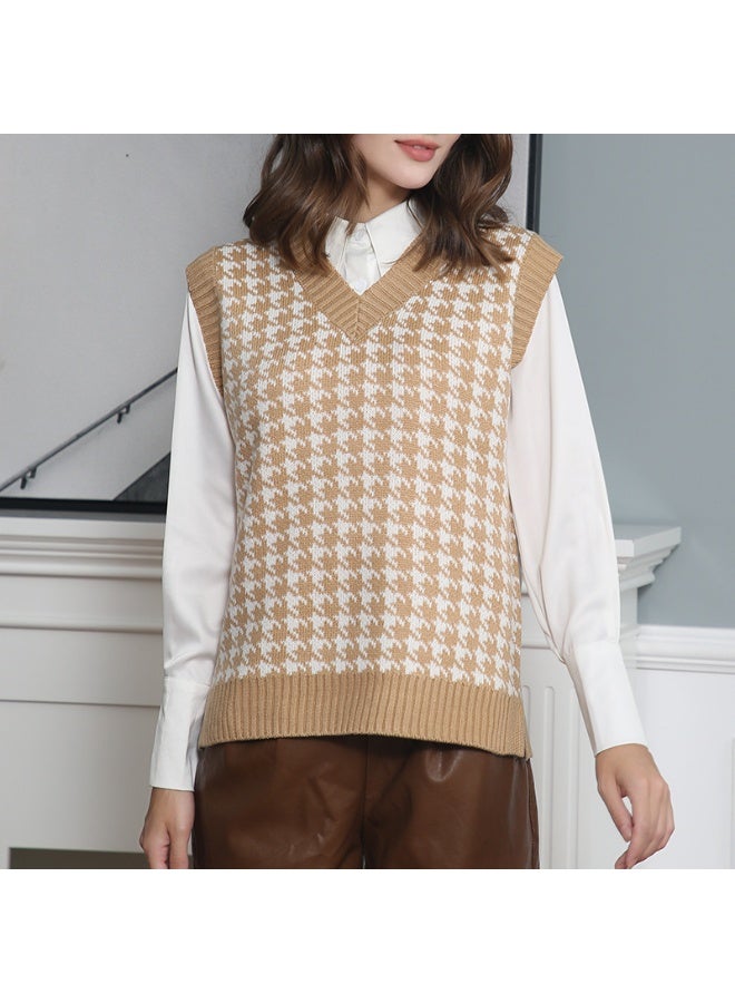 NIBEMINENT Sweater Vest Women Loose V-neck Plaid Retro Underwear Knitted Tops Korean Fashion Patchwork Sleeveless Sweaters - Image 2